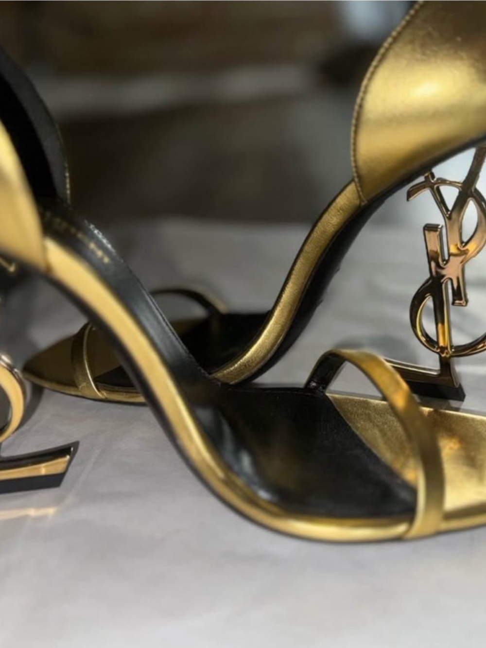Saint Laurent Metallic Gold Strappy Heels - Picture 3 of 5